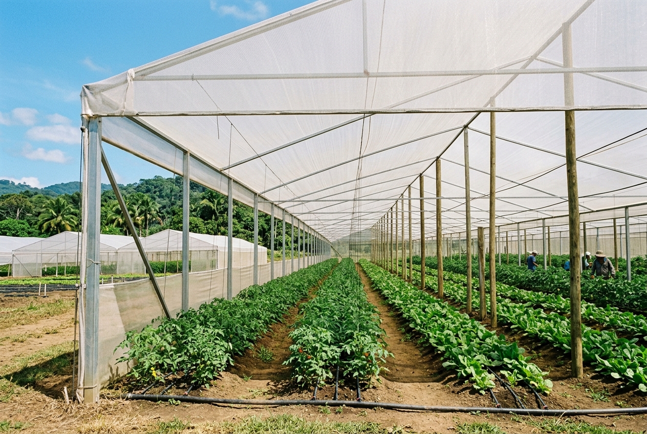 Mallas agrícolas sobre cultivos
